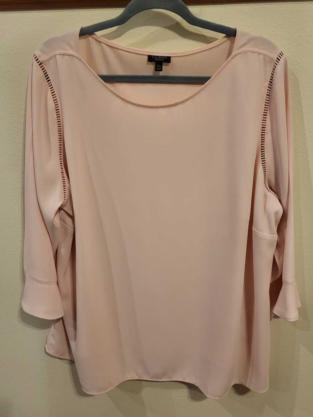 Talbots Light Pink Boatneck Blouse with Openwork Sleeve Trim
